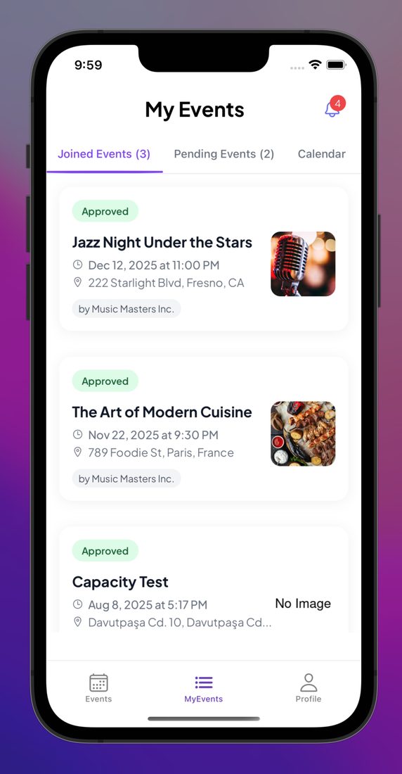 My events: joined events