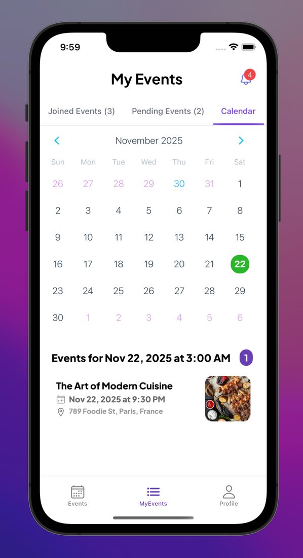 My events: calendar view