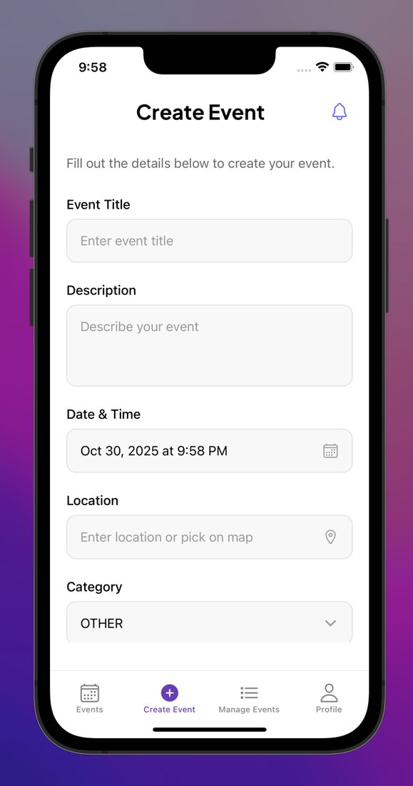 Organizer: create an event