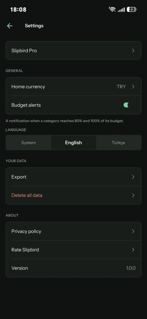 Settings in English and Turkish